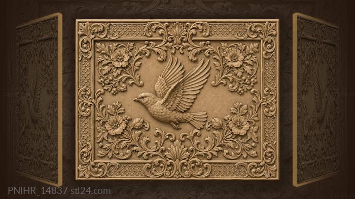 Bird flying past open blossoms 3d STL model