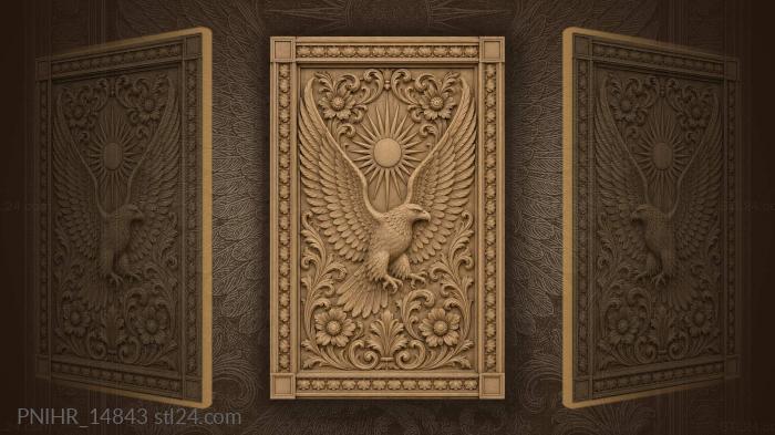 Golden falcon sunburst floral frame 3d STL model