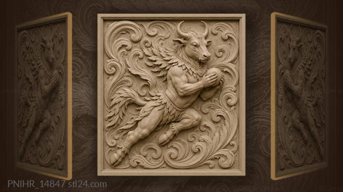 Leaping bull with feathered adornments 3d STL model