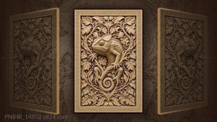 Chameleon among lush tropical leaves 3d STL model