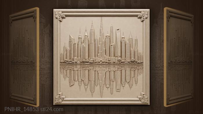 Skyscrapers mirrored in the calm water 3d STL model