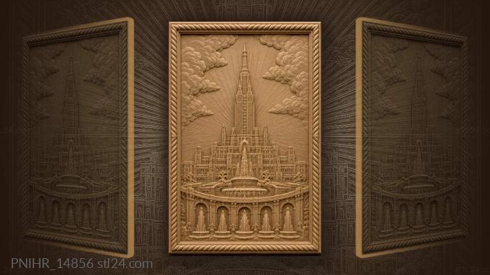 Tower above the fountains in clouds 3d STL model