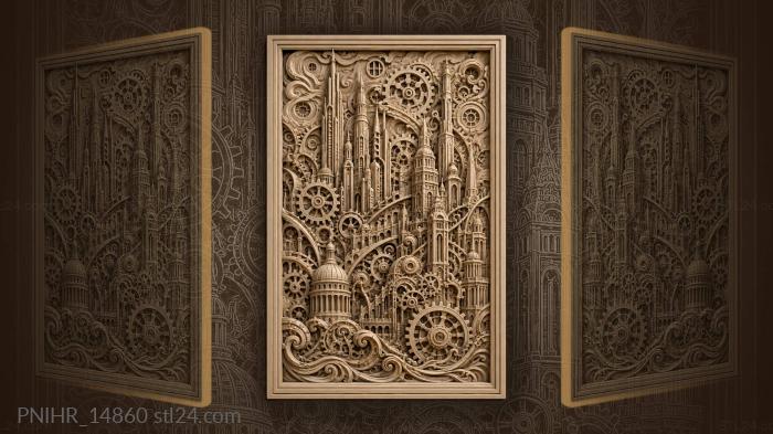 Steampunk city mechanical gears architecture 3d STL model