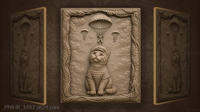 Cat sailor parachutists cloudy sky 3d STL model