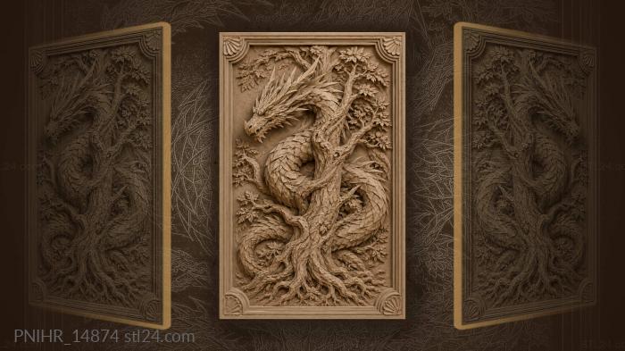 Dragon coiled around ancient tree 3d STL model