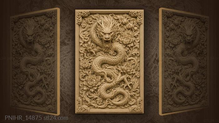 Dragon and swirling floral design 3d STL model