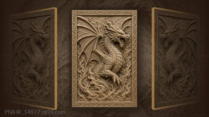 Dragon spreads wings above the flames 3d STL model