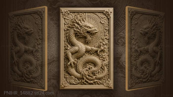 Dragon against a burst of sunrays 3d STL model