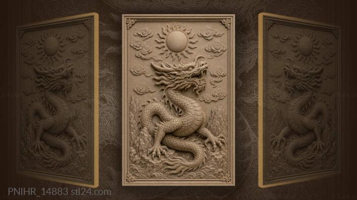 Dragon and radiant sun disc 3d STL model