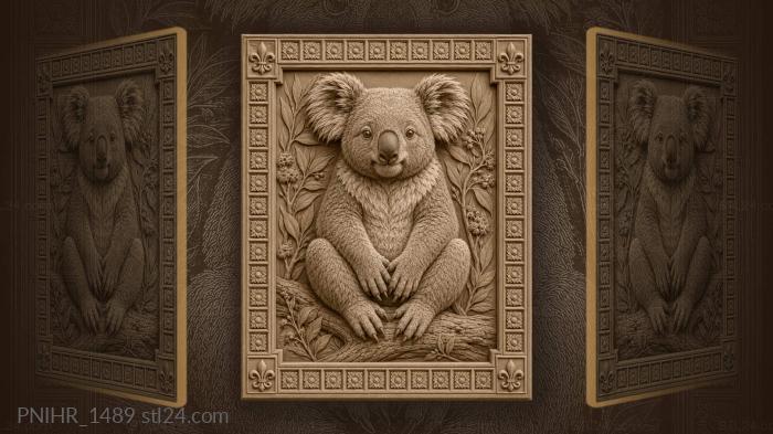 Peaceful koala in floral frame 3d STL model