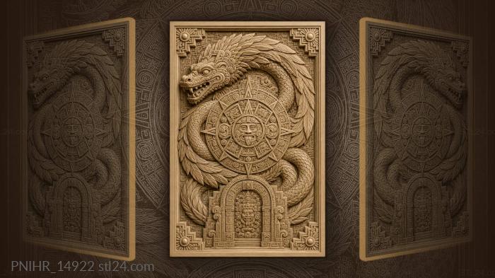 Aztec sun and feathered serpent 3d STL model