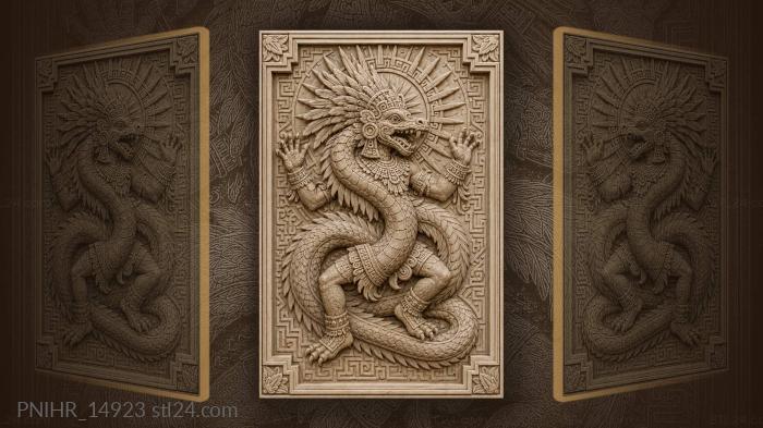 Feathered serpent god sunburst design 3d STL model