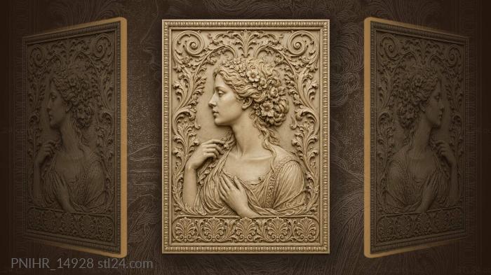 Floral portrait with acanthus framing 3d STL model