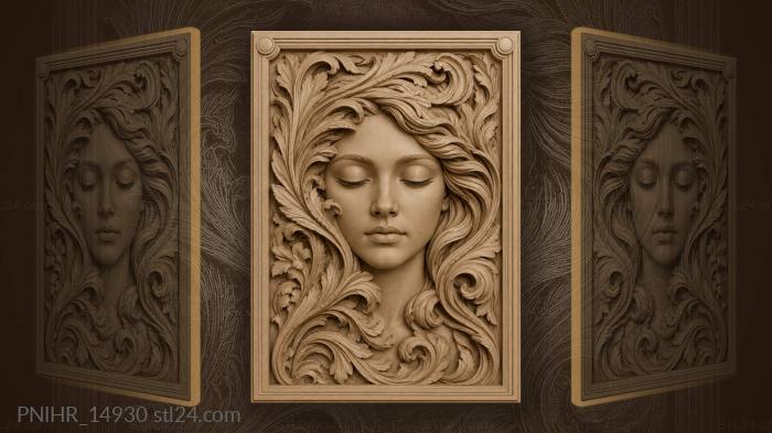 Serene face with leafy swirls 3d STL model