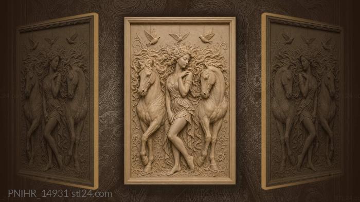 Two horses for her hair and three birds 3d STL model