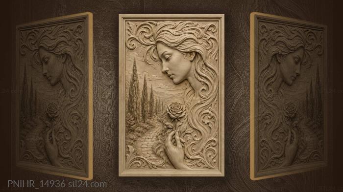 Red rose and a path to cypresses 3d STL model