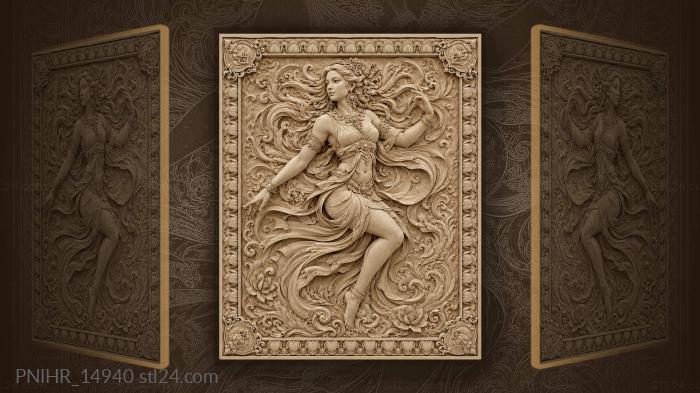 Flowing woman with lotus border 3d STL model