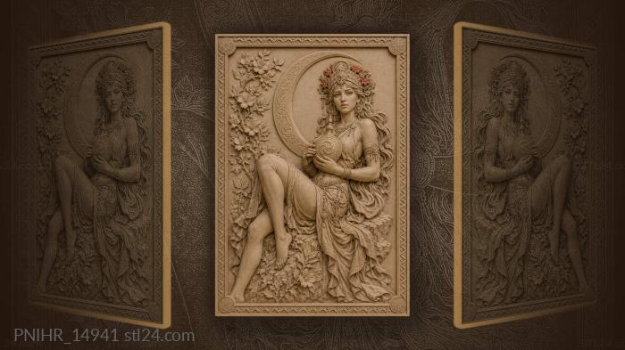 Moonlit lady with floral headdress 3d STL model