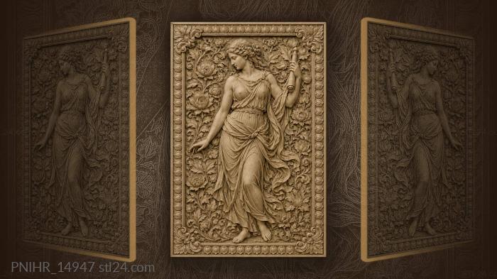 Woman raising scroll among dense foliage 3d STL model