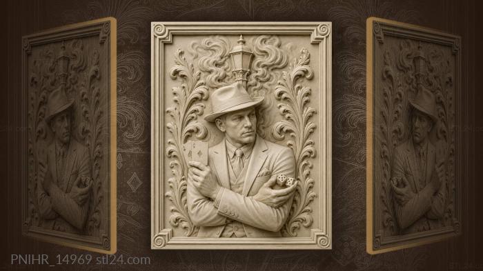 Fedora gambler guards two lucky aces 3d STL model