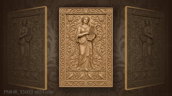 Woman holding a lyre above flying birds 3d STL model