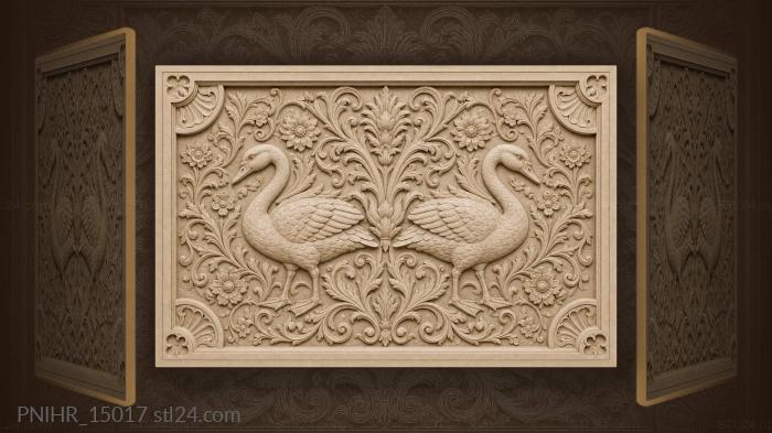 Swans among floral scrolls elegance 3d STL model