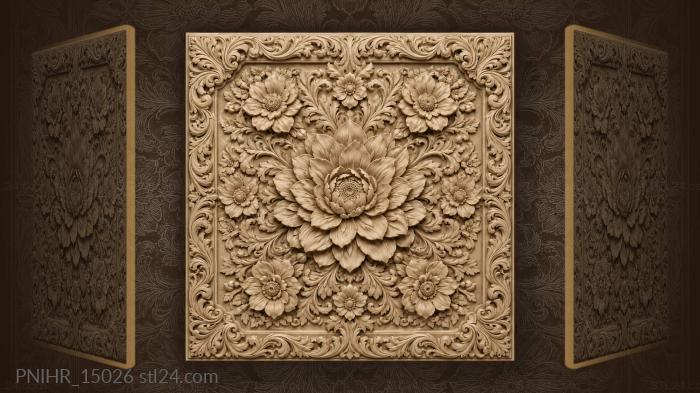Blooming central flower with foliage 3d STL model