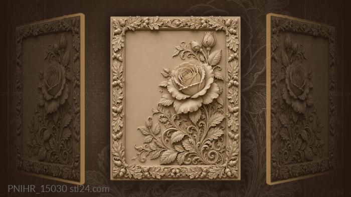 Blooming rose and oak foliage 3d STL model