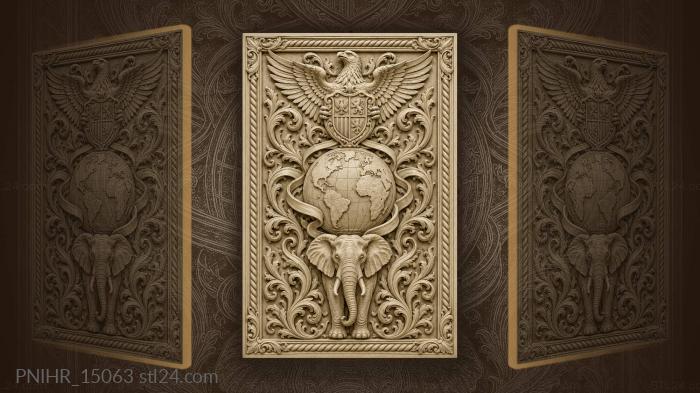 Elephant below the globe and eagle 3d STL model