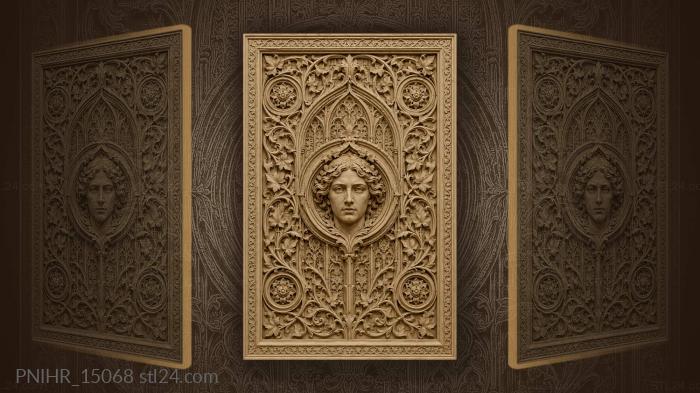 Gothic window with face and florals 3d STL model