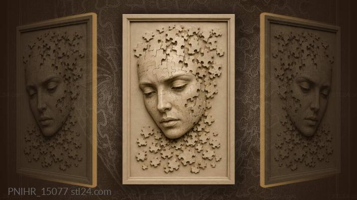 Fragmented portrait melancholic face puzzle 3d STL model