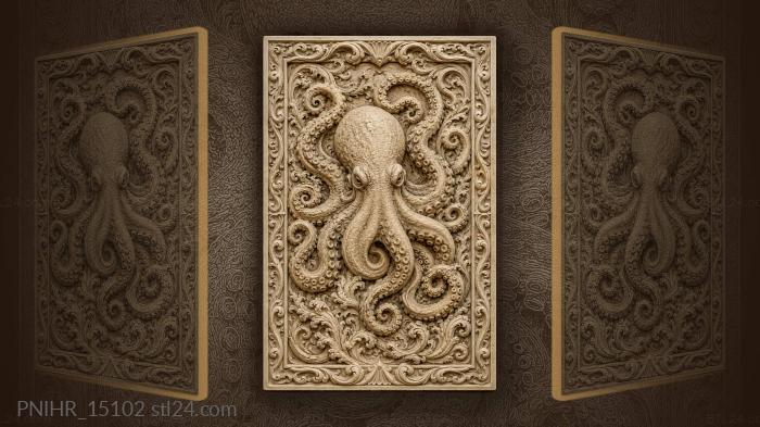 Sea octopus whirls tentacles through waves 3d STL model