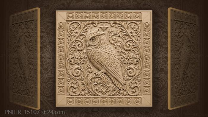 Stylized owl upon swirling star motifs 3d STL model