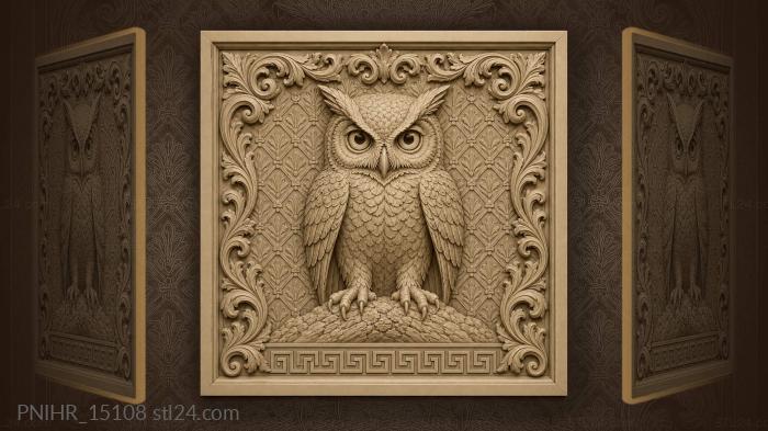Wide eyed owl on patterned ground 3d STL model