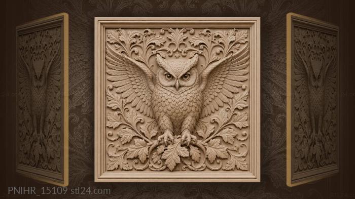 Owl spreading wings among dense vines 3d STL model