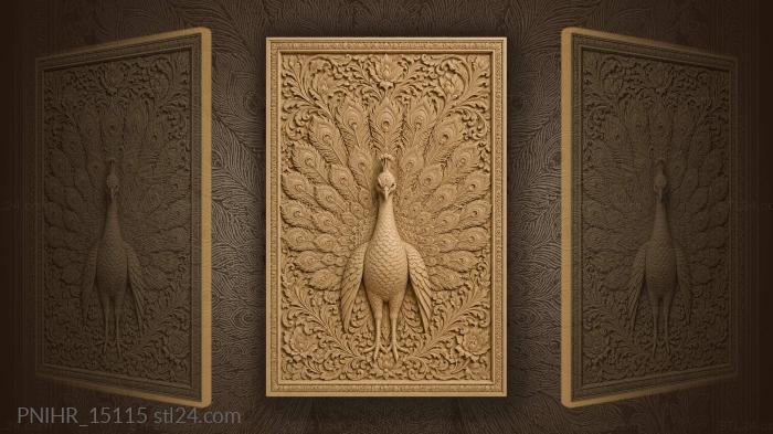 Peacock feathers spreading with leaf motifs 3d STL model