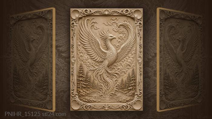 Phoenix rising above pine forest 3d STL model