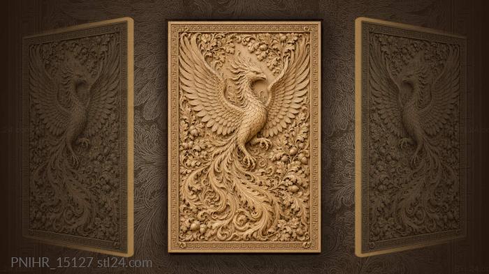 Phoenix lifting above acorns and foliage 3d STL model
