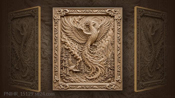 Phoenix rising from fiery cabin 3d STL model