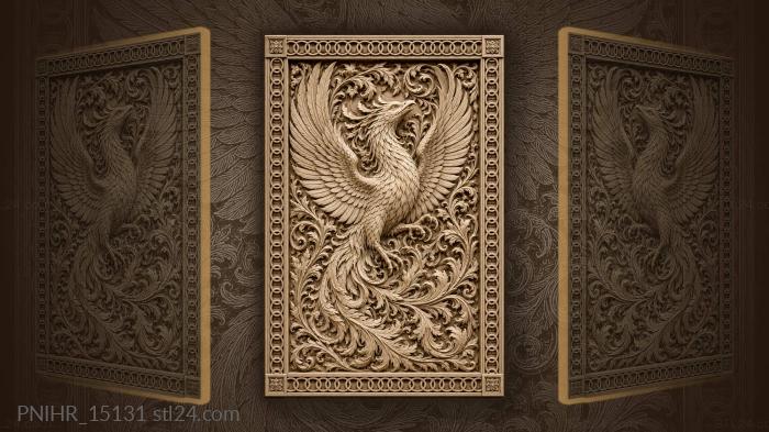 Phoenix spreading wings amid twisting vines 3d STL model