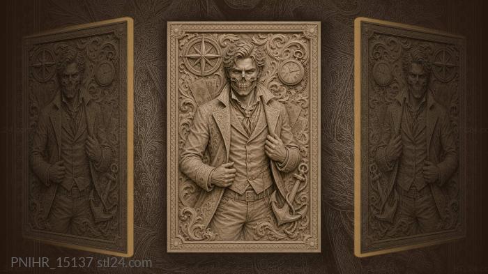 Man with skull cards and symbols 3d STL model