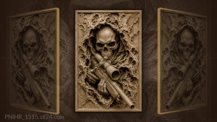 Skull with sniper rifle emerging 3d STL model