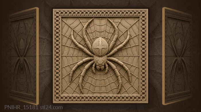 Cross marked spider in hexagonal web 3d STL model