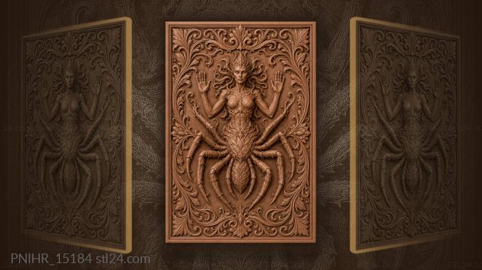 Spider among wavy scrolls and leaves 3d STL model