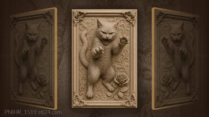 Fierce cat with single red rose 3d STL model