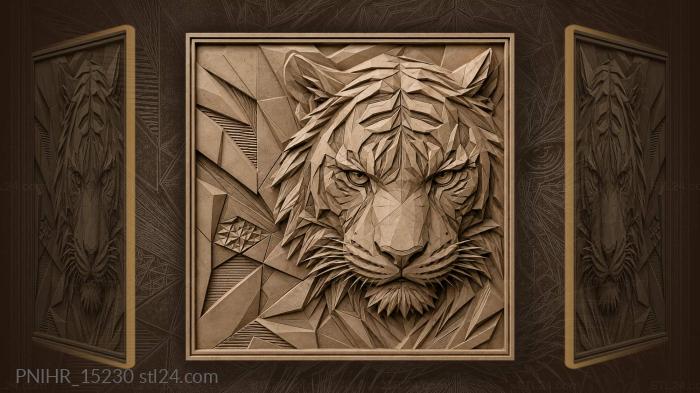 Angular tiger emerges from fractured planes 3d STL model