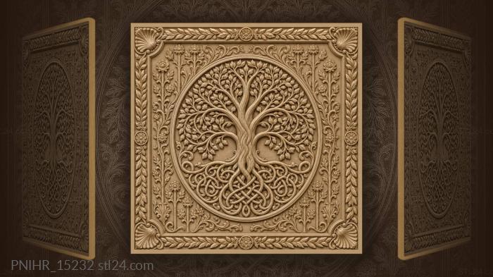 Tree inside round medallion with knotted roots 3d STL model