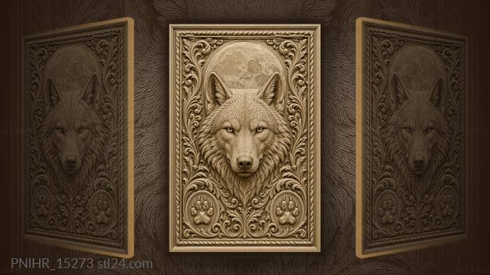Paw prints under moon and wolf 3d STL model