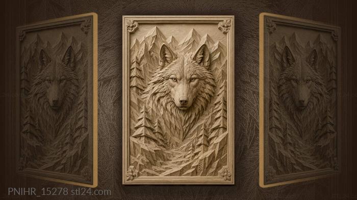 Wolf merging with fir covered peaks 3d STL model