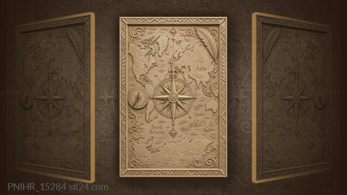 World map with compass and sundial 3d STL model